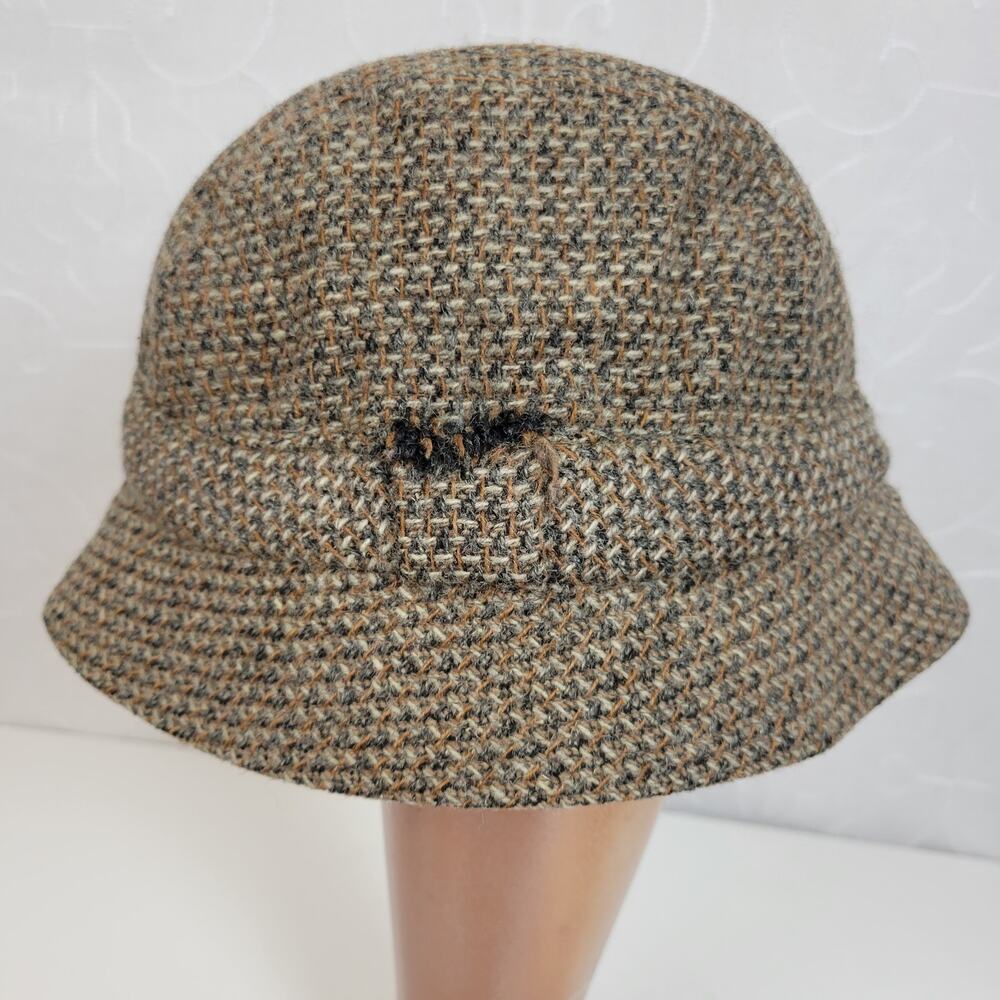 VTG Wool Bucket Hat 7 Brown Harris Tweed Donegal Town Ireland Walking Fedora